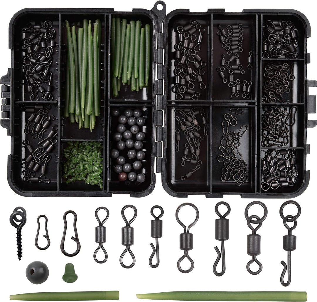 300stk Karpfen Angelwirbel Snaps Kit Mattschwarze Schnellwechsel Rollender Wirbel Speed Links Anti-T