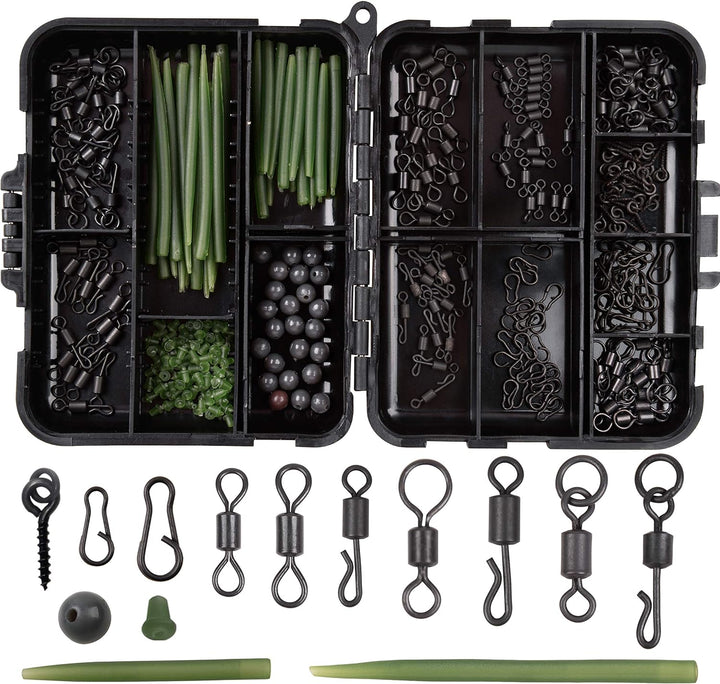 300stk Karpfen Angelwirbel Snaps Kit Mattschwarze Schnellwechsel Rollender Wirbel Speed Links Anti-T