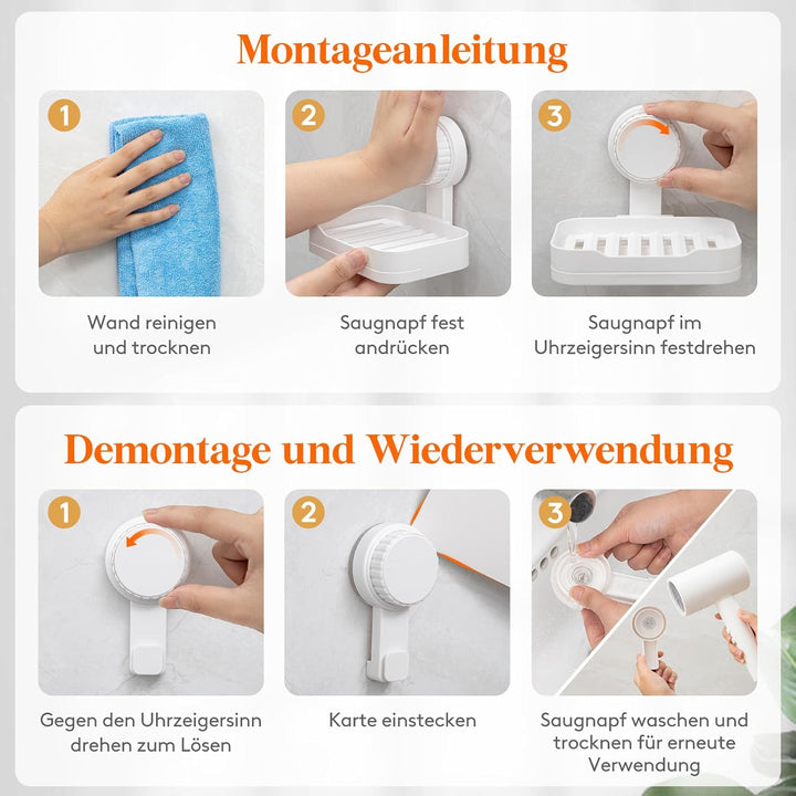 Lifewit Seifenschale Saugnapf für Dusche, Seifenschale mit ablauf, Kunststoff Seifenhalter Ohne Bohr