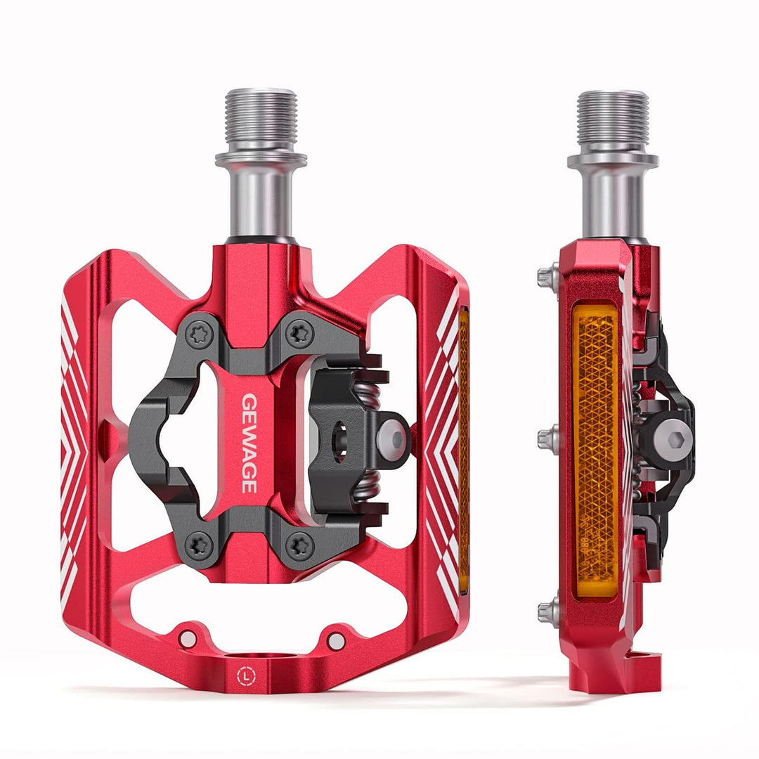 GEWAGE Klickpedale, 2 in 1 Doppelfunktions Flach und Klickpedale mit Reflektor Für SPD, 9/16 Zoll Cr
