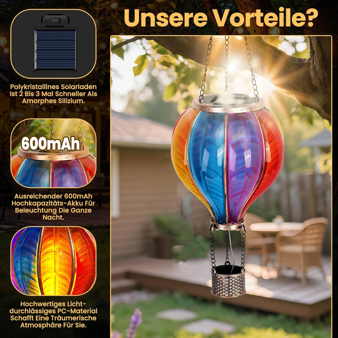 JONRRYIN 2er Solar Heissluftballon, Extra Gross 46,5x13,8cm Solarlaterne für Aussen, Heissluftballon