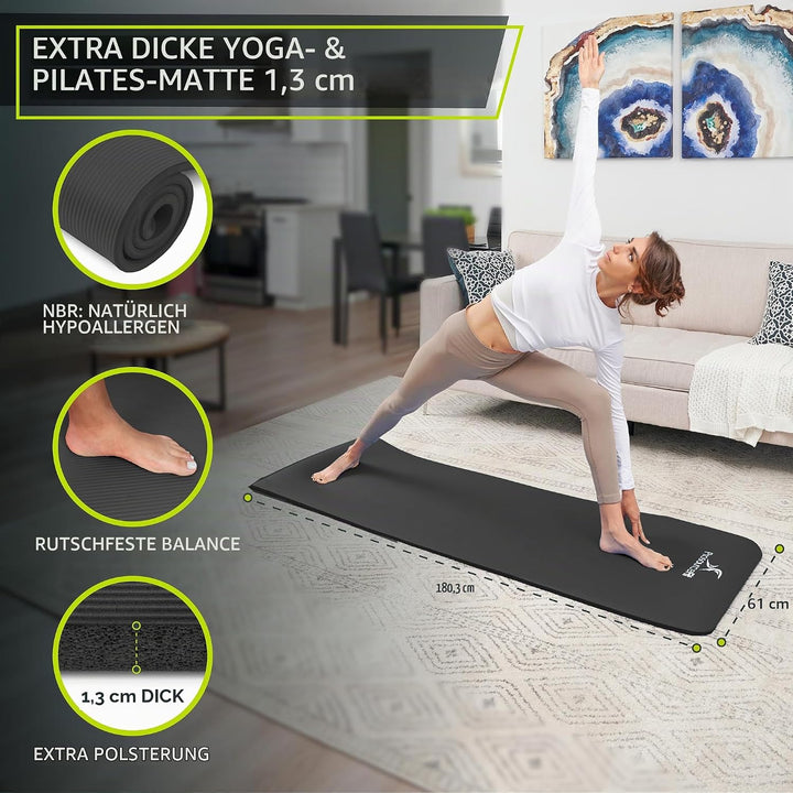 ProsourceFit Extra Thick Yoga and Pilates Mat 1/2" Black, 1/2" Black
