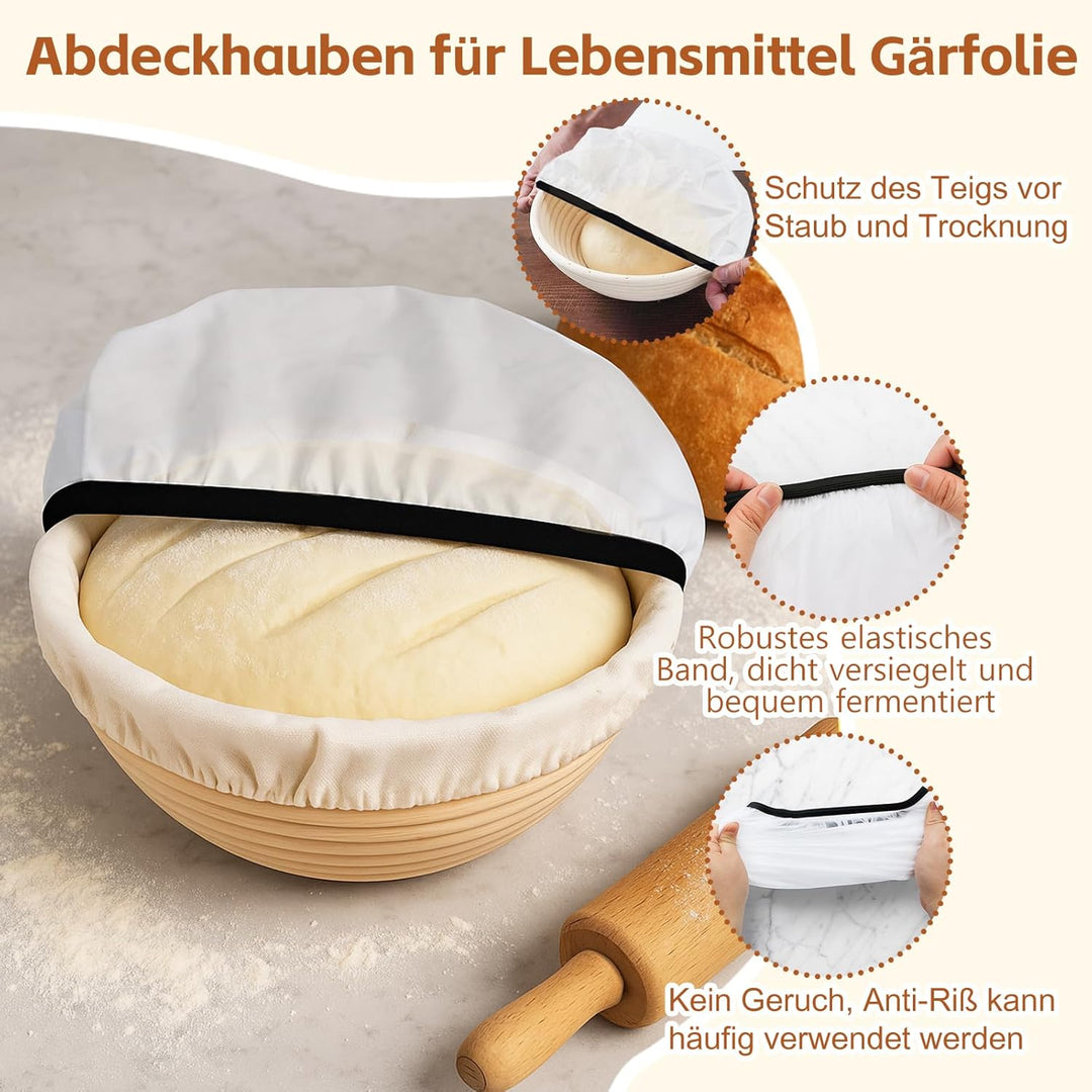 2er-Set Gärkorb Set, Gärkörbchen Rund 23cm & Oval 25cm, Gärfolie für Brot, Bäckermesser, Teigschaber