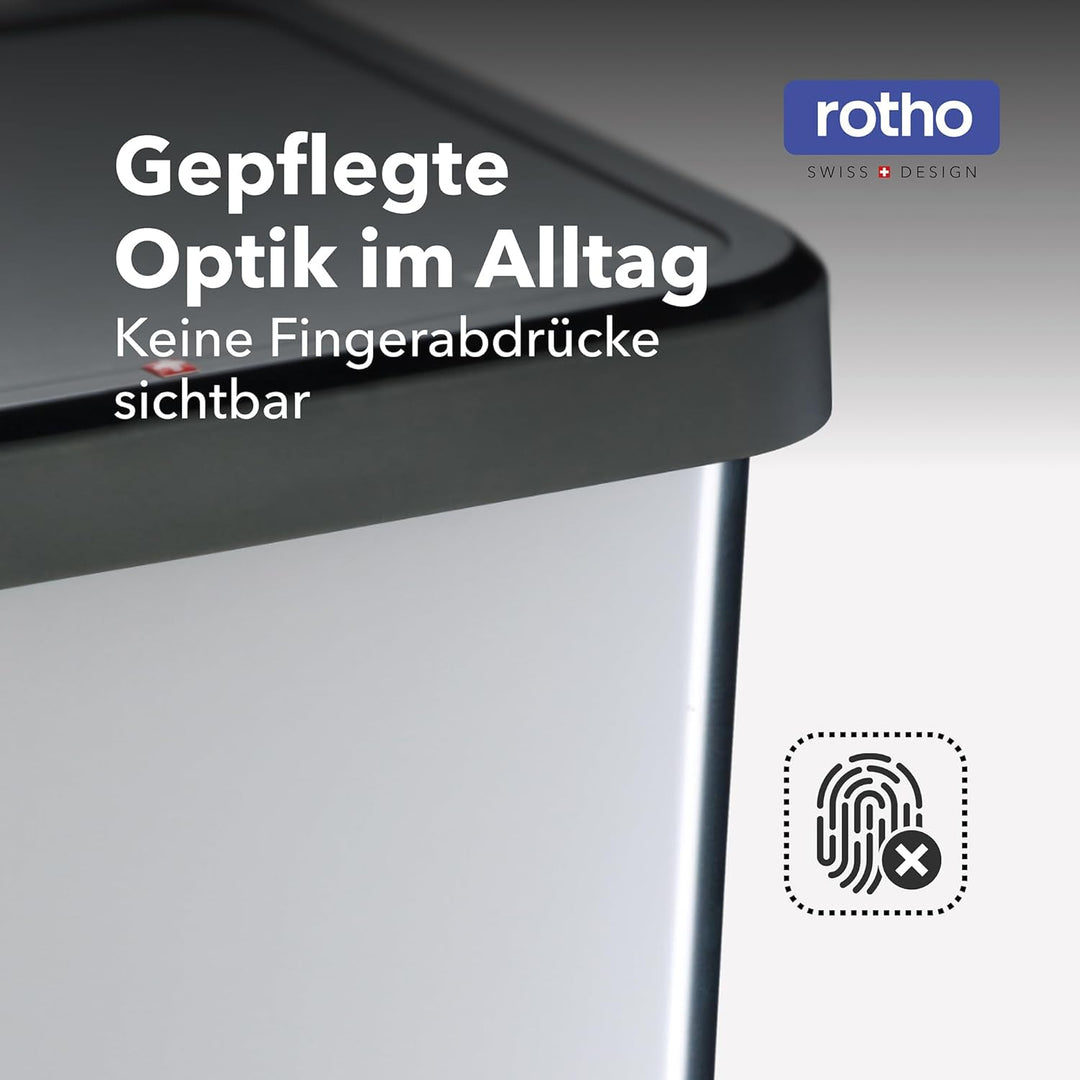 Rotho Paso Mülleimer 40 Liter mit Pedal und Deckel, Kunststoff (PP) BPA-frei, weiss metallic, 40l (3