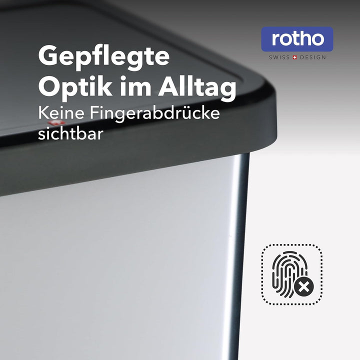 Rotho Paso Mülleimer 40 Liter mit Pedal und Deckel, Kunststoff (PP) BPA-frei, weiss metallic, 40l (3