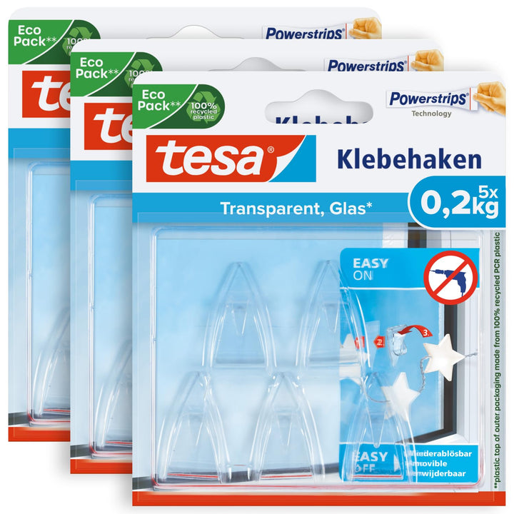 tesa Powerstrips DECO Haken SMALL im 3er Pack - Klebehaken für Deko an Glas und Spiegel - bis zu 200