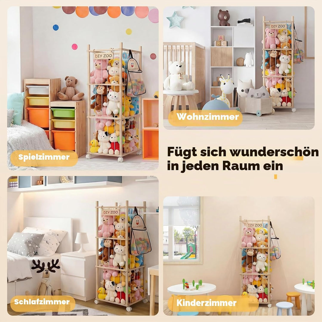 Kuscheltier Aufbewahrung, Holz Stofftier Aufbewahrung, 138*41*41CM Plüschtier Lagerung Organizer Mit
