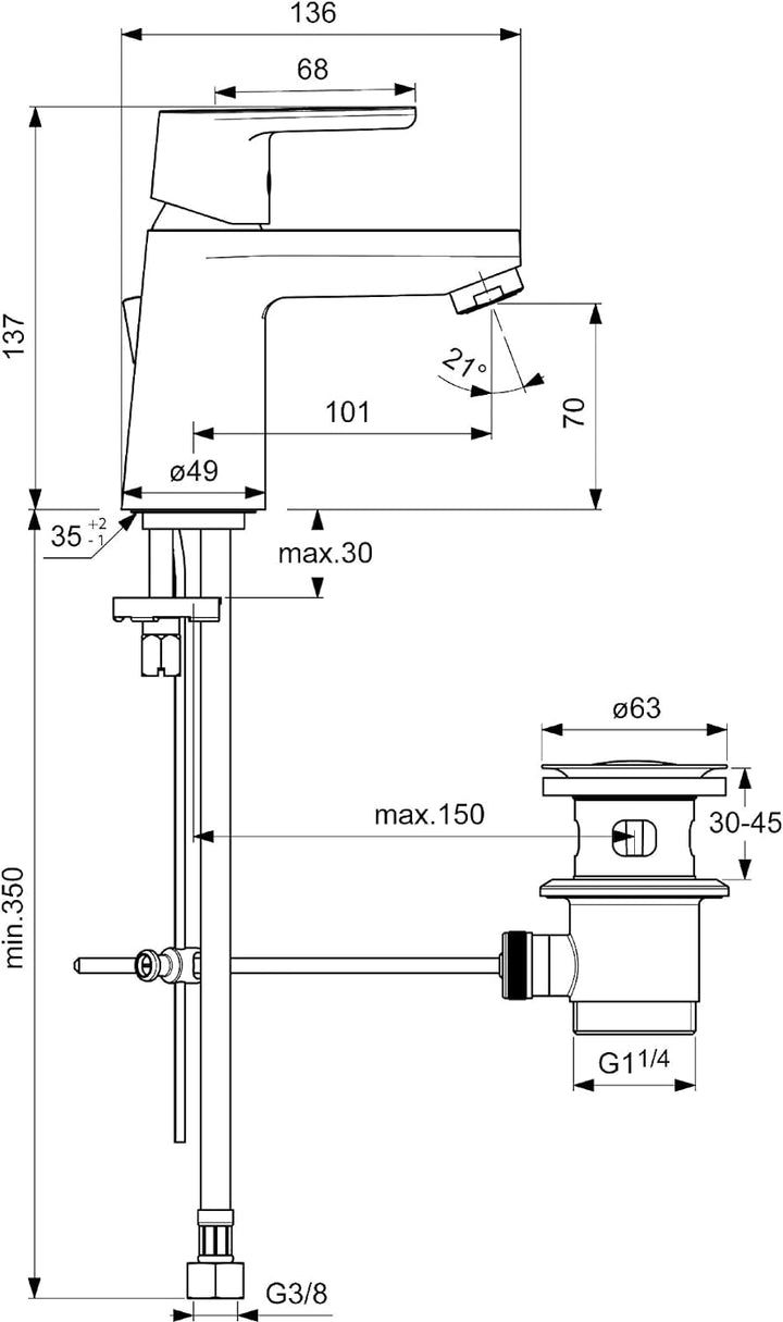 Ideal Standard Vito Einhebel Waschtisch Armatur, B0405AA