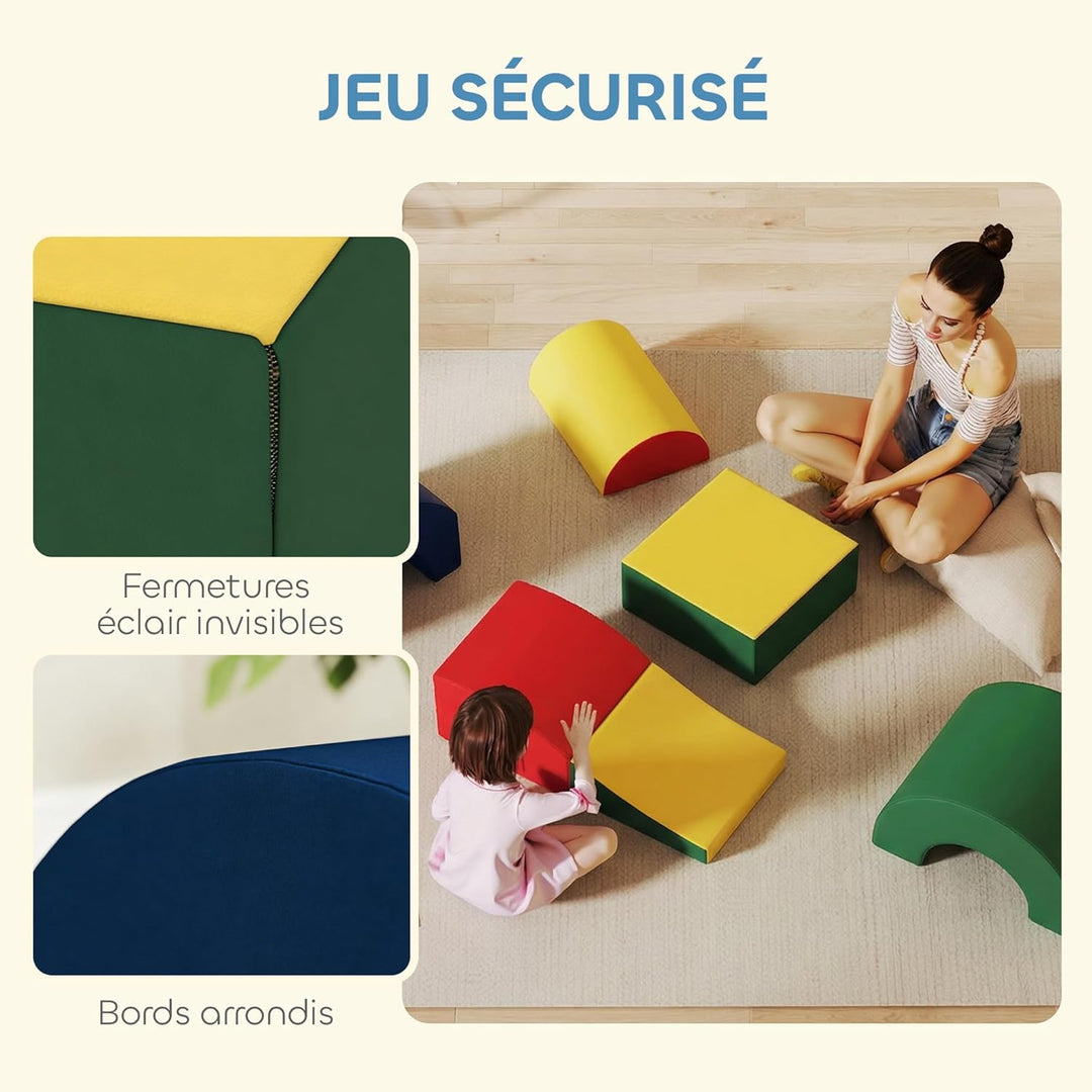 AIYAPLAY Baby-Krabbelkurs 5 Teile, Eva-Schaumstoff-Module, Mehrfarbig | PU-Bezug, Schaumstoff-Bauste