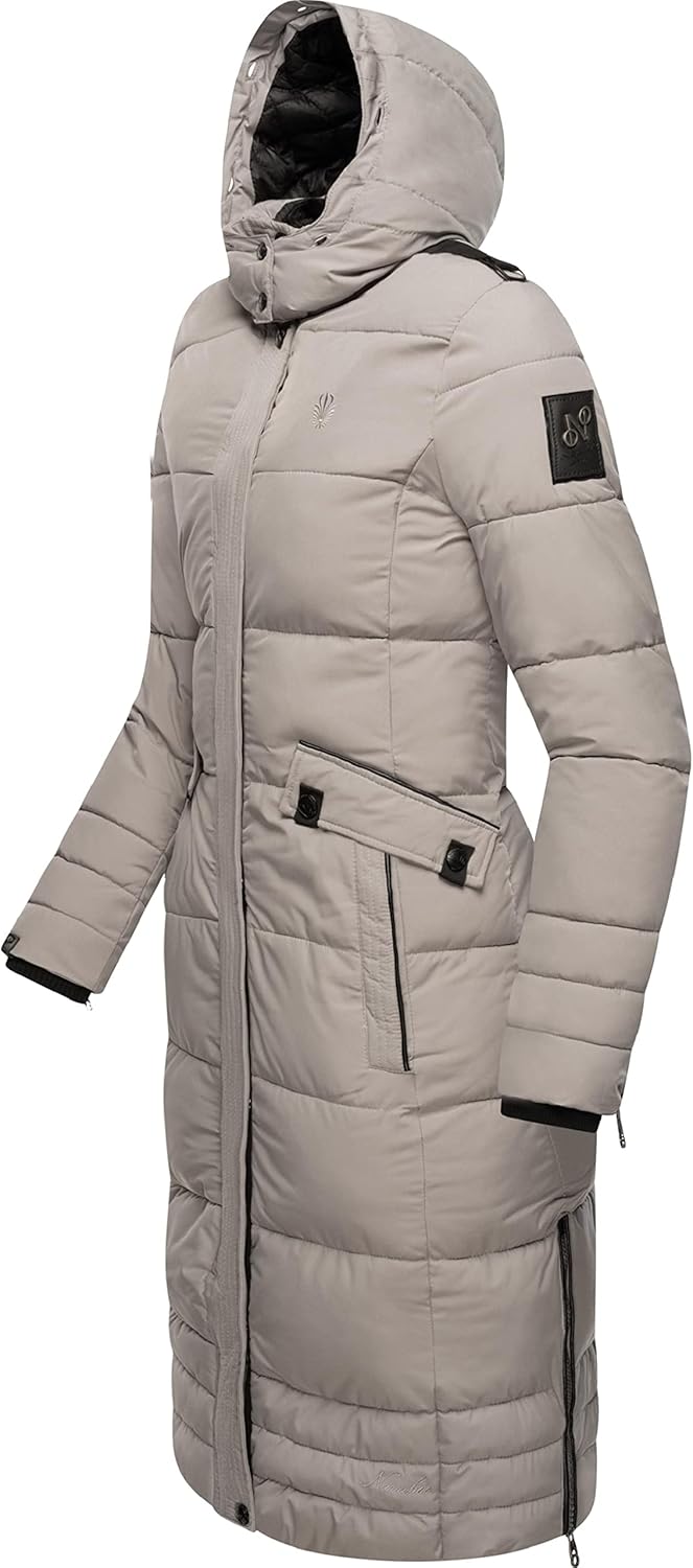 Navahoo Damen Wintermantel Warmer Steppmantel lang mit Abnehmbarer Kapuze Fahmiyaa XS-3XL L Zinc Gre