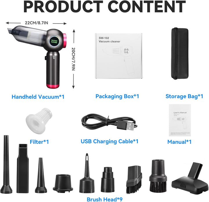 Handstaubsauger, 22000Pa Handstaubsauger Akku, Autostaubsauger mit Bürstenloser Motor, Auto Kabellos