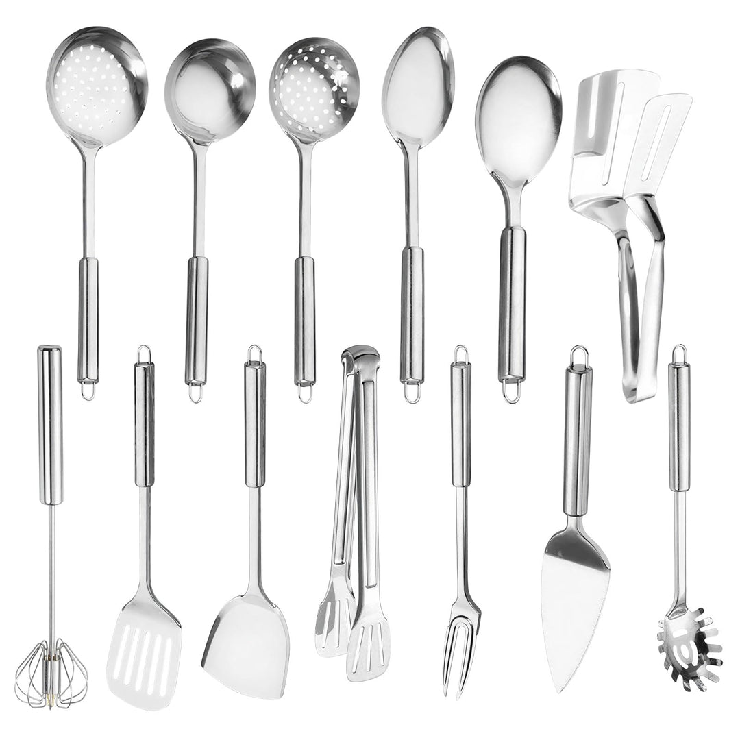 13 Stück Silber Küchenutensilien Set, Titan Silber Beschichtung Edelstahl Kochutensilien Set, Silber