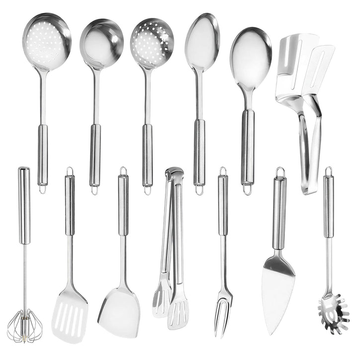 13 Stück Silber Küchenutensilien Set, Titan Silber Beschichtung Edelstahl Kochutensilien Set, Silber