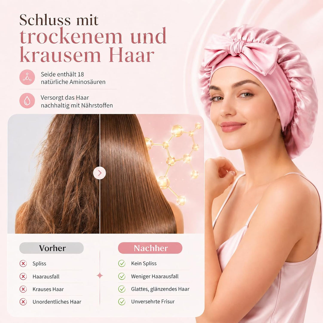 Seidenhaube zum Schlafen, 100% Maulbeerseide Haarhaube, 22 Momme Doppellagig Beidseitig Nutzbar, Sch