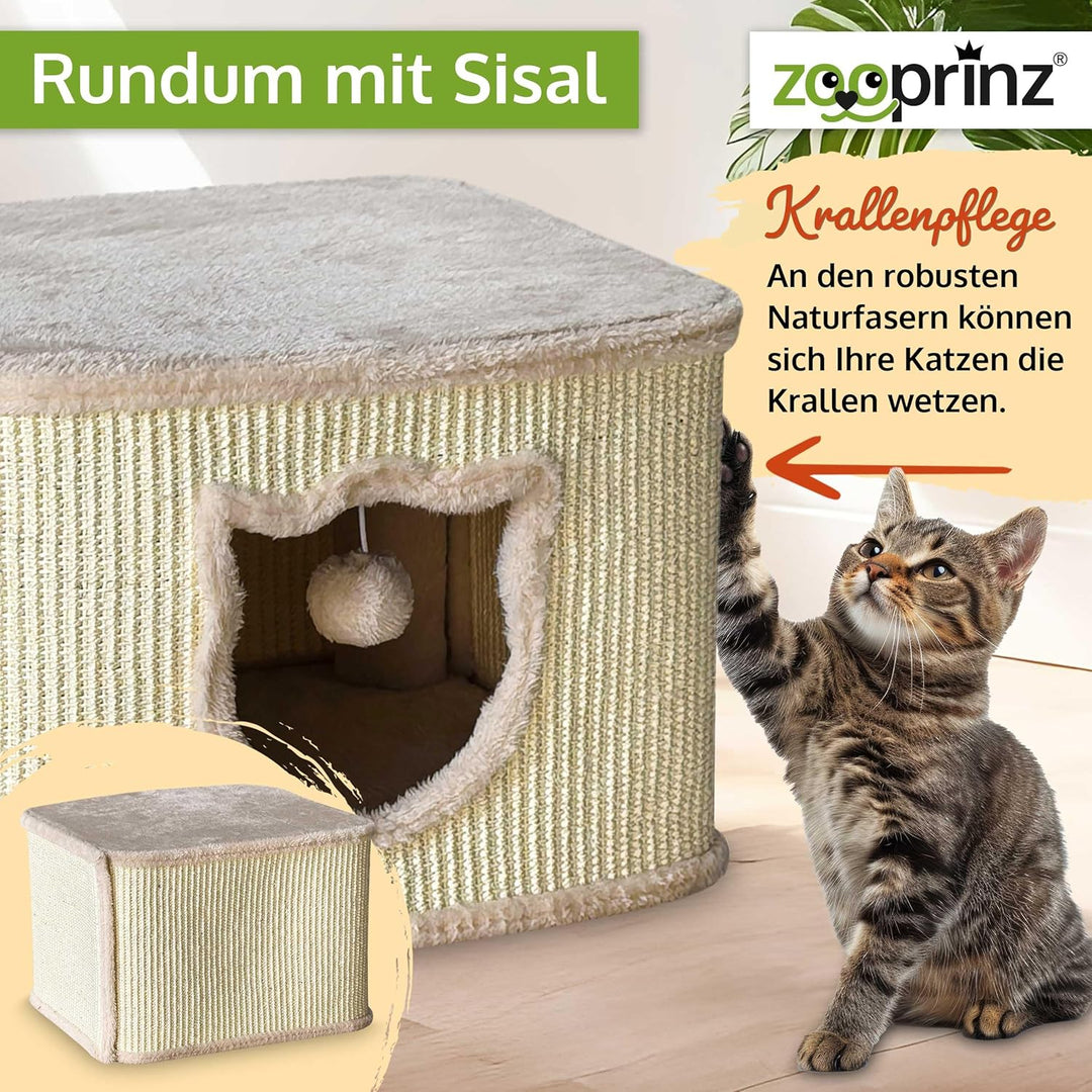 zooprinz Premium Katzenhaus – Katzenkorb für Katze – mit dicken Sisal Wänden an der Katzenbox – Höhl