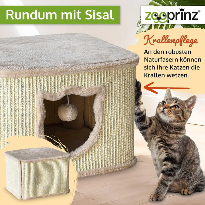 zooprinz Premium Katzenhaus – Katzenkorb für Katze – mit dicken Sisal Wänden an der Katzenbox – Höhl