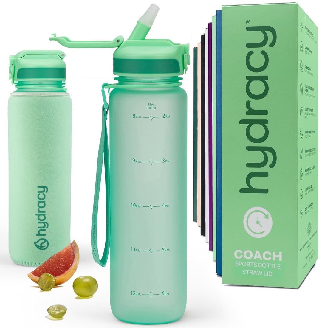 Hydracy Trinkflasche mit Strohhalm und Zeitmarkierung - 1L Wasserflasche - BPA-freie Trinkflasche -