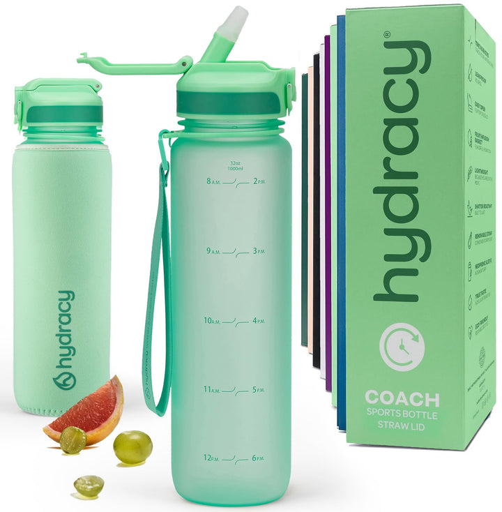 Hydracy Trinkflasche mit Strohhalm und Zeitmarkierung - 1L Wasserflasche - BPA-freie Trinkflasche -