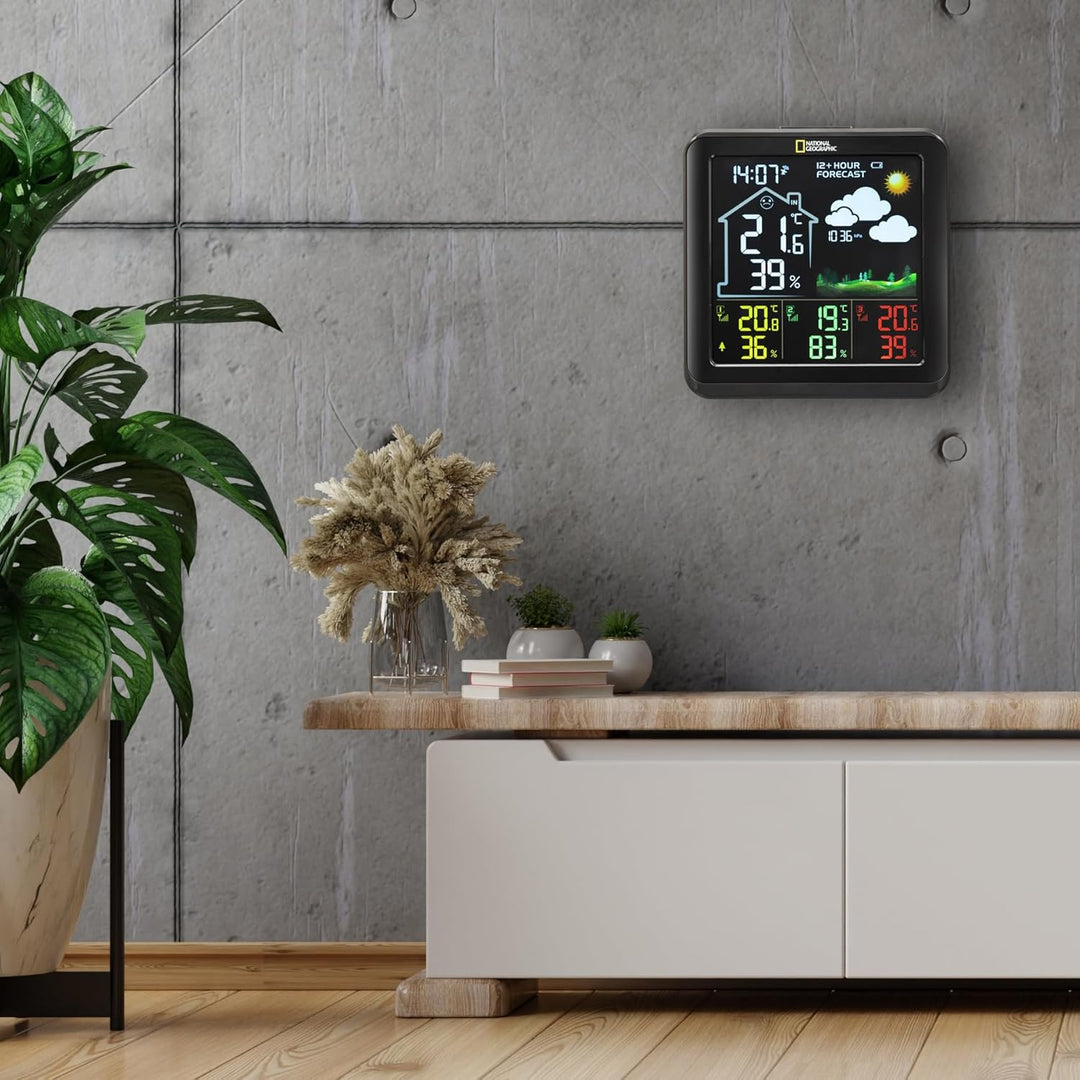 National Geographic 9070710 Wetterstation Funk mit Aussensensor VA Farb-Wetterstation mit 4 Messbere