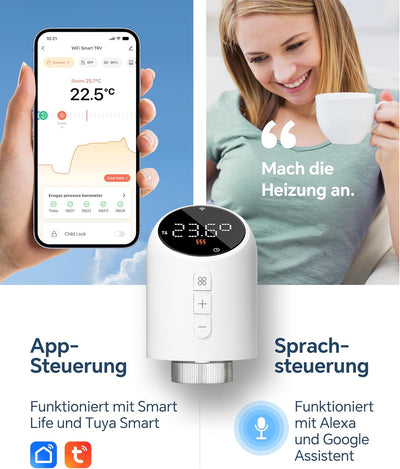 Beok Heizkörperthermostat WLAN, Smart Home Heizungsthermostat Heizkörper Thermostatkopf Thermostat H