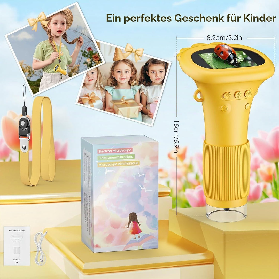 Mikroskop für Kinder, 1000X tragbares Taschenmikroskop, 2,0" IPS-Bildschirm USB Microscope LED Light