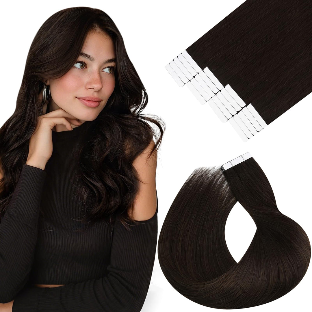 Vivien Tape in Extensions Echthaar Dunkelbraun 35 cm Tape in Extensions Menschliches Haar Braun Gera