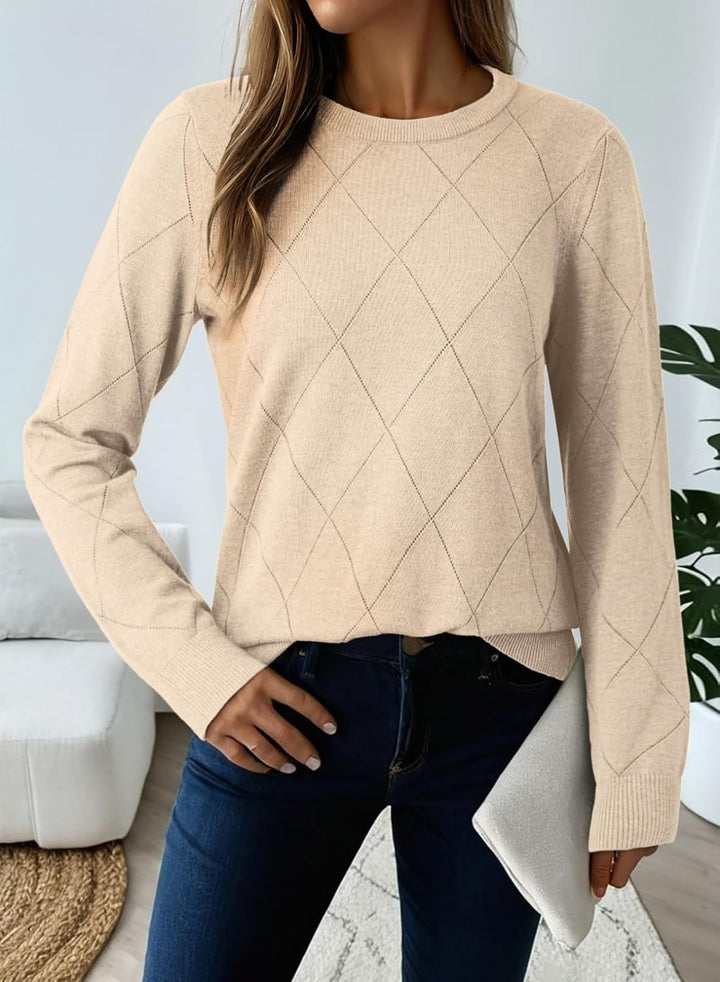 Dokotoo Pullover Damen Herbst Winter Wollmischung Rundhals Strickpullover Oberteile Langarm Warm Pul
