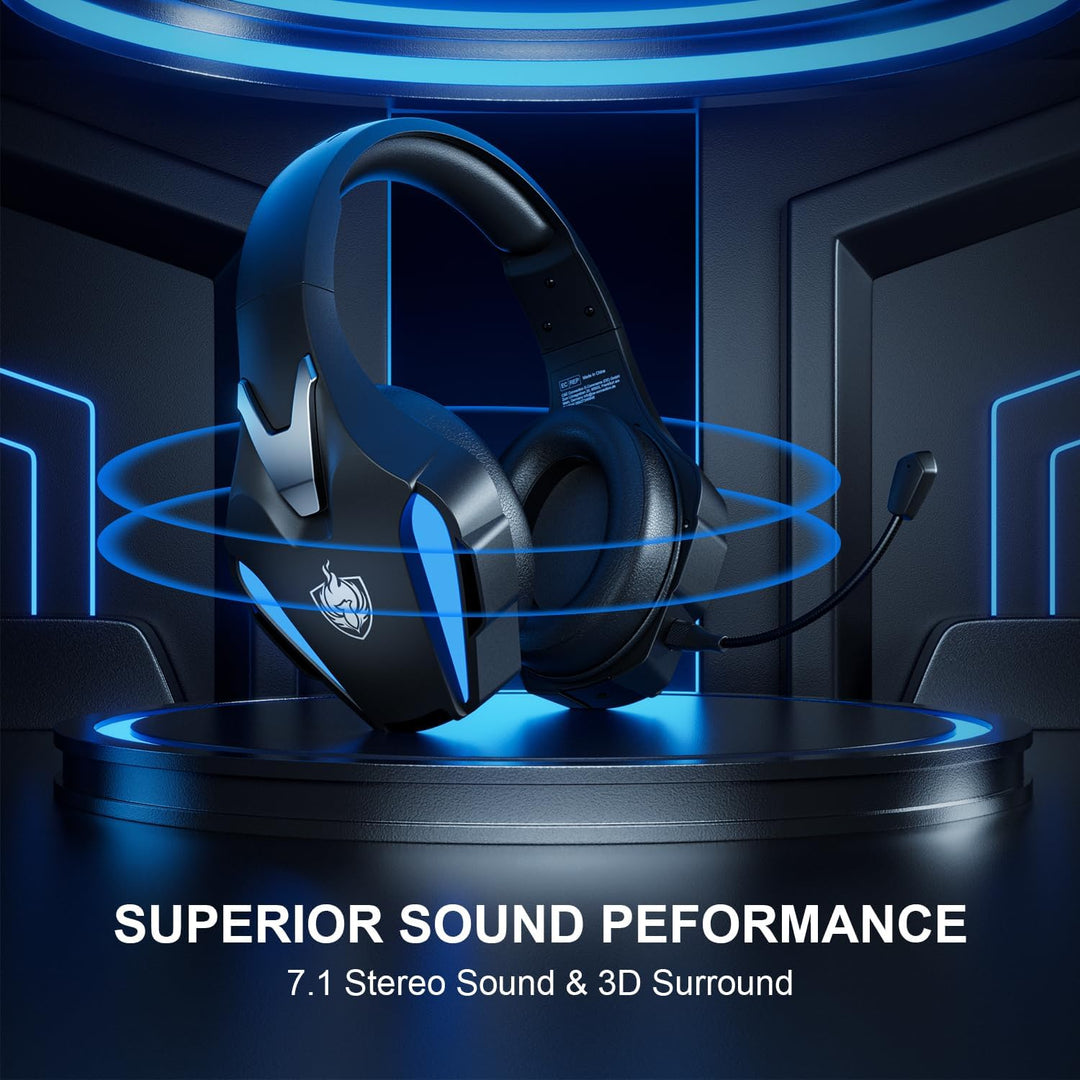 PHOINIKAS Gaming-Headset Wireless, Kabelloses Gaming-Kopfhörer, 2.4GHz-Dongle für PS4/PS5/PC, 7.1-St