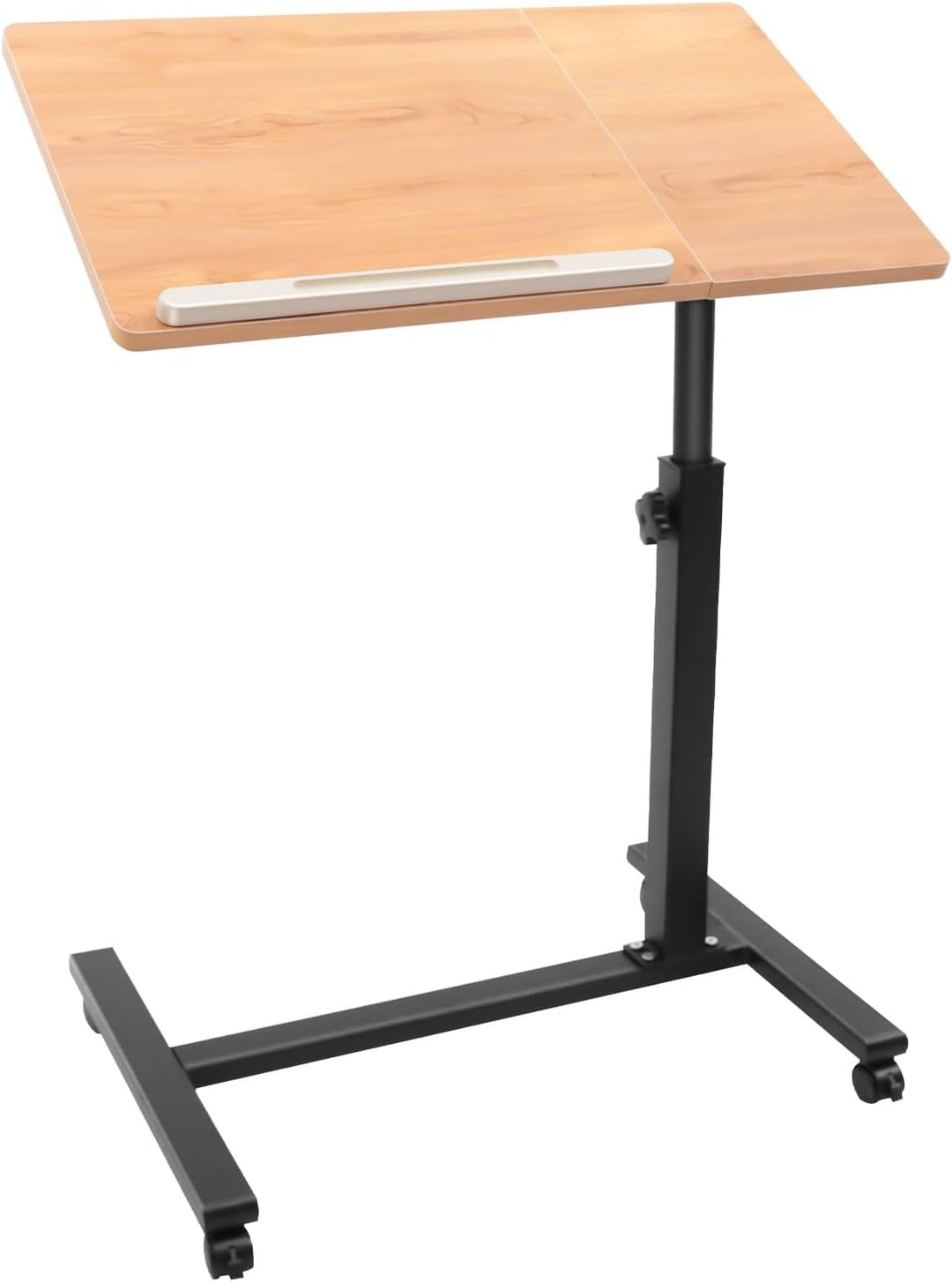 Laptoptisch höhenverstellbar, Beistelltisch mit Rollen, Laptopständer Holz, drehbar, Tisch für Bettl