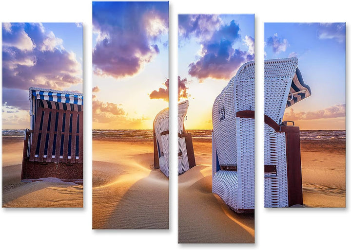 islandburner Bild auf Leinwand Strand Sonnenuntergang Ostsee Strandkörbe Bilder Wandbilder Poster Le