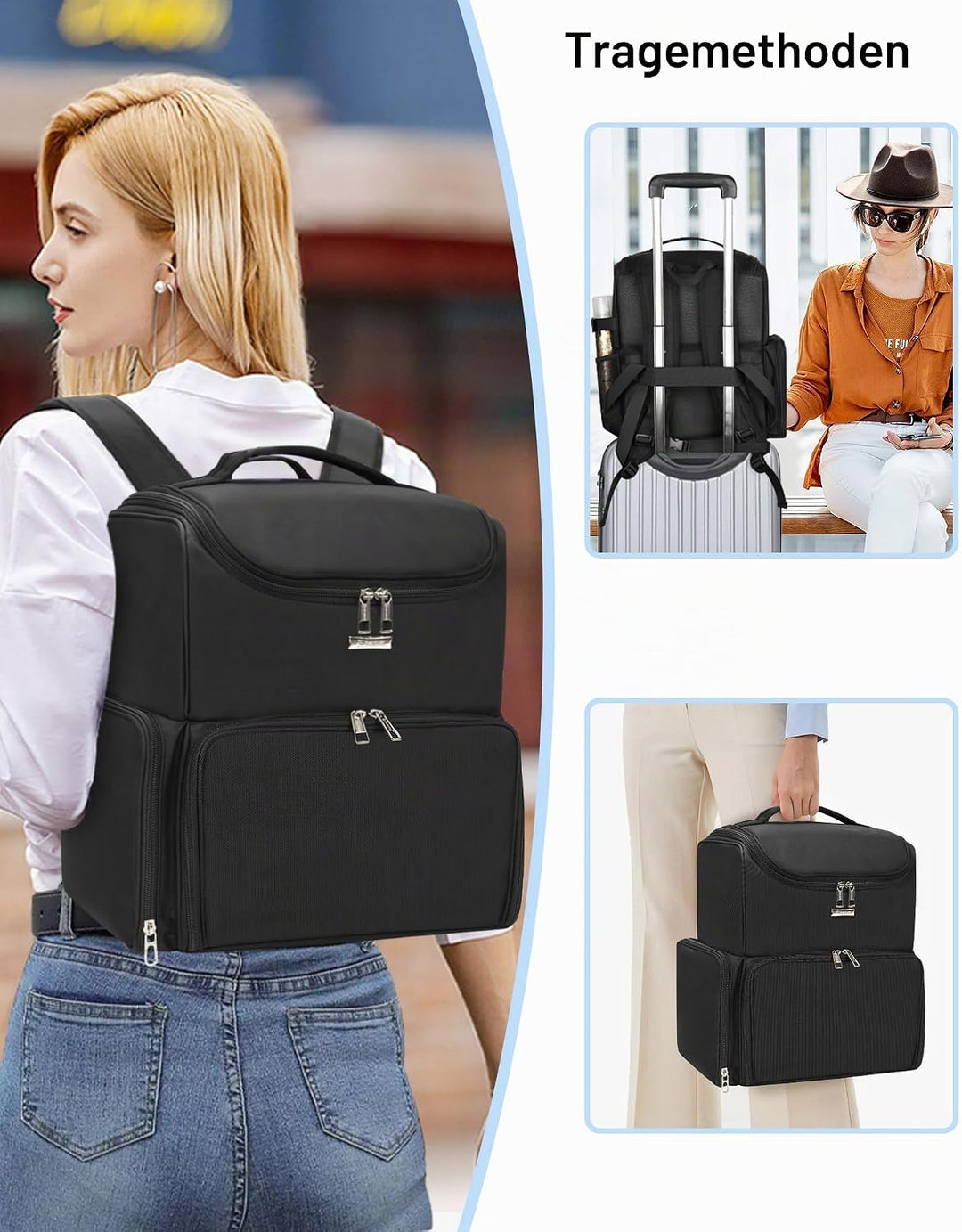 Relavel Makeup-Rucksack, grosse Make-up-Tasche mit 3 klaren Sets, Doppelwandige professionelle Kosme