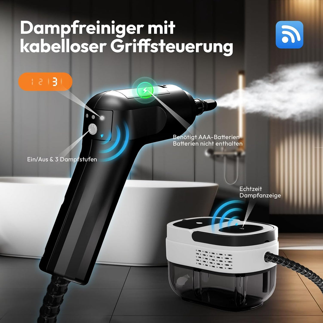 Dampfreiniger Handgerät, Tragbarer Hochdruck Dampfreiniger für Zuhause &amp; Auto, 3-Stufiger Griff, 15