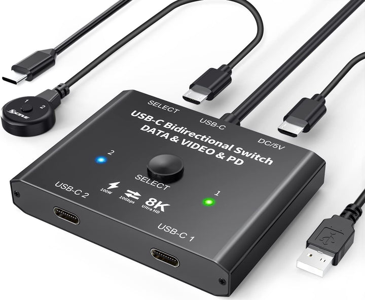 USB C Switch 2 PC 8K@60Hz 4K@120Hz, Bidirektionaler USB C Switcher für 2 PCs, 2 in 1 out/1 in 2 out,