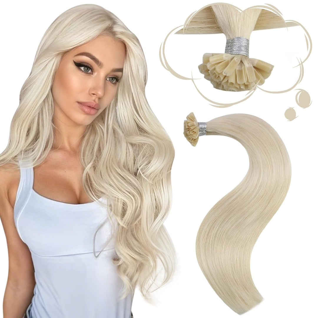 Moresoo Bonding Extensions Echthaar Blond 35cm U Tip Extensions Echthaar Bondings Platinblond Für Tä