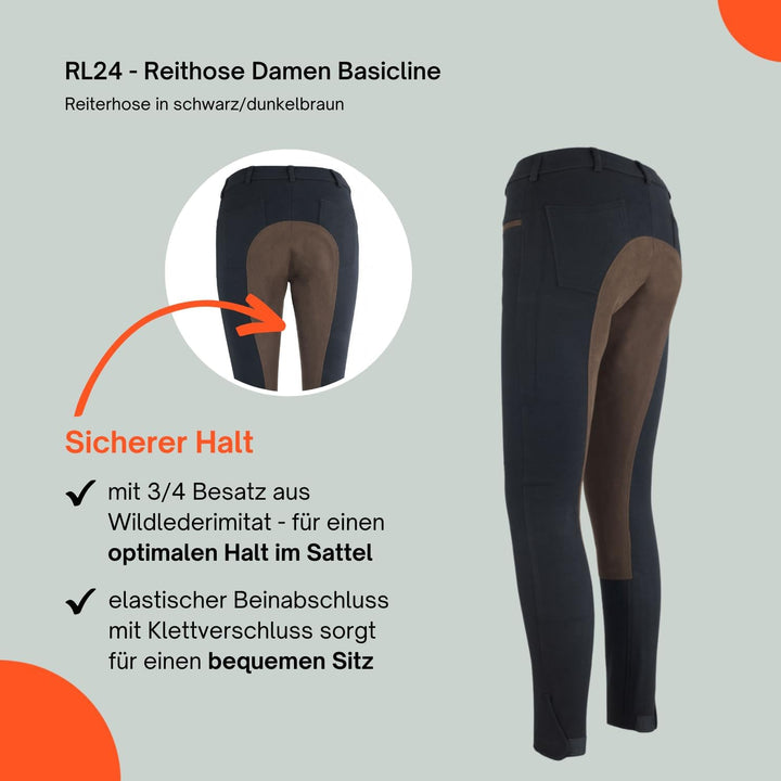 HKM by Reiterladen24 - Damen Reithose Vollbesatz BASICLINE schwarz/dunkelbraun 44