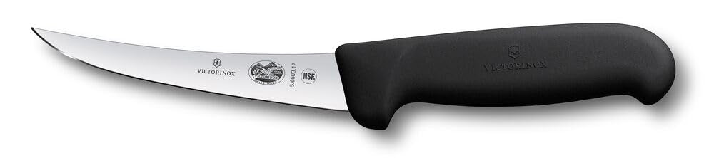 Victorinox Fibrox Ausbeinmesser, Scharfes Küchenmesser für Fleisch und Fisch, 12 cm, Gebogene Klinge