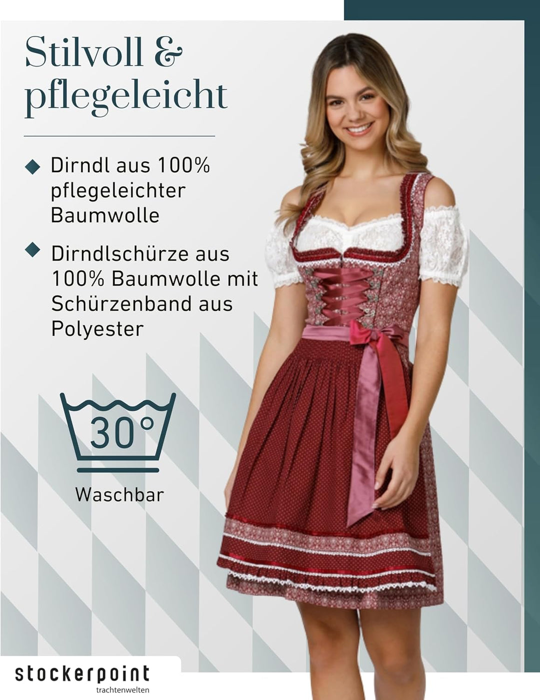 Stockerpoint Damen Dirndl Kim Kleid für besondere Anlässe 36 Bordeaux, 36 Bordeaux