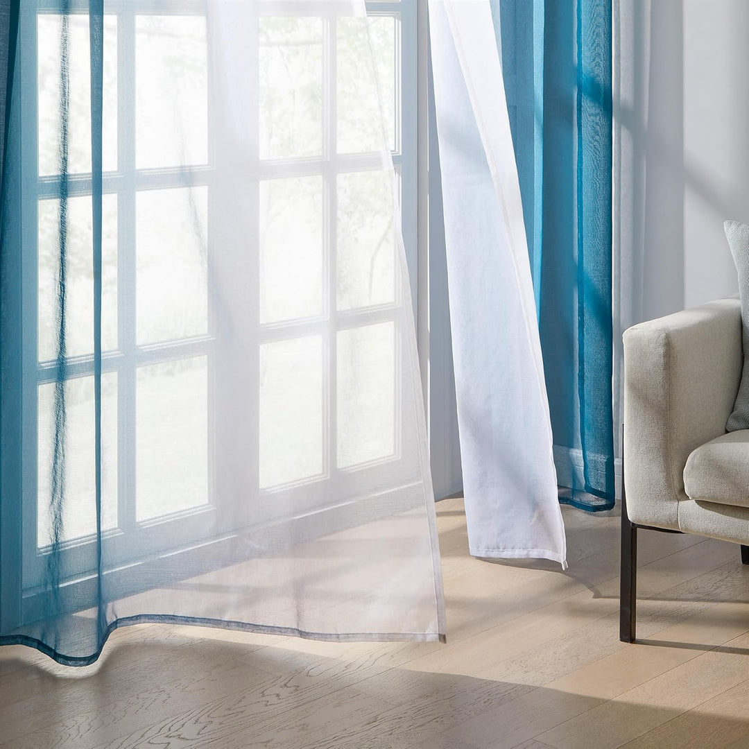Topfine Farbverlauf Vorhang Türkis und Weisse Gardinen Halbtransparent Vorhänge 225 cm Lang Wohnzimm