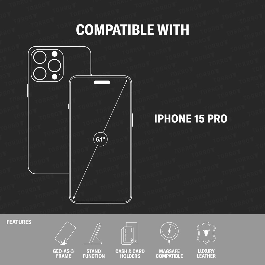 TORRO Hülle kompatibel mit iPhone 15 Pro – Premium Lederhülle mit Standfunktion und Kartenfächern (k