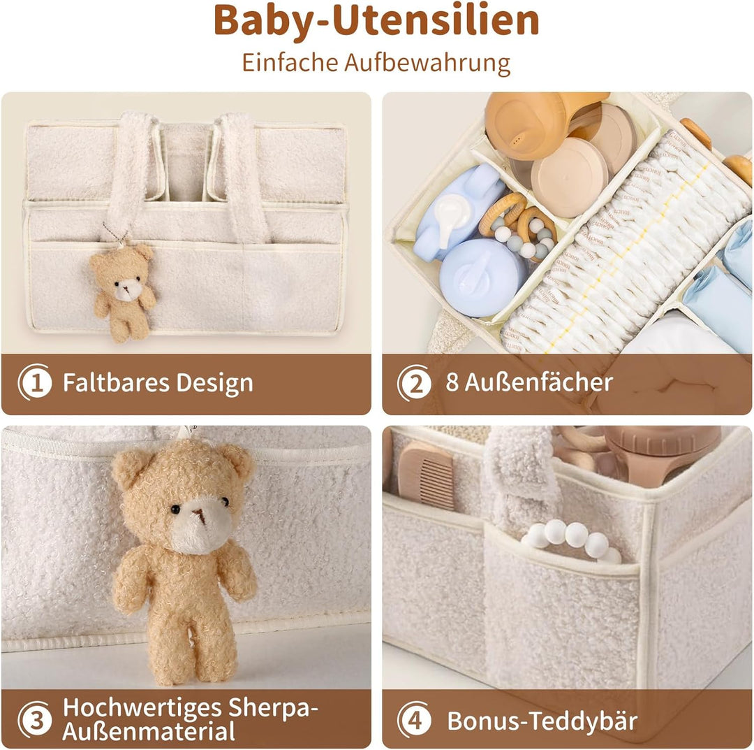 Wickeltisch Organizer, Baby Windel Caddy Organizer Korb mit Fächern & Griffen, Tragbarer Baby Aufbew