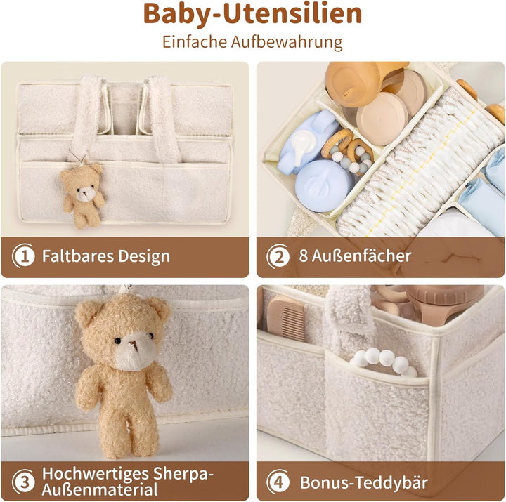 Wickeltisch Organizer, Baby Windel Caddy Organizer Korb mit Fächern & Griffen, Tragbarer Baby Aufbew
