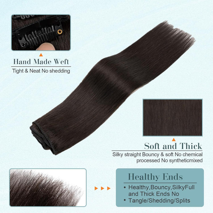 Benehair Clip in Extensions Echthaar, 8 Stück 100% Remy Echthaar Extension 50g, Naturschwarz Haarver