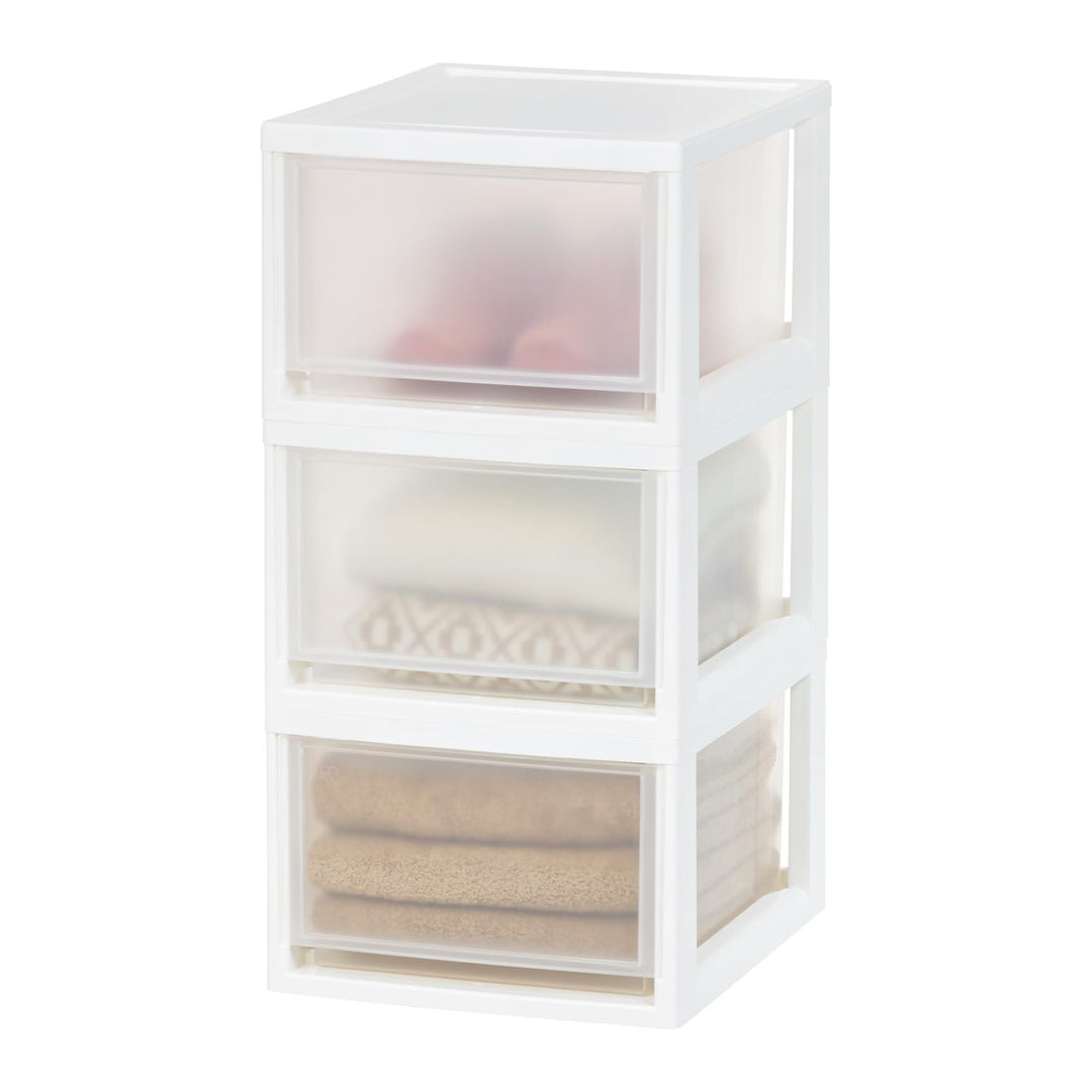 Iris Ohyama, Stapelbare Aufbewahrungsschublade, Schubladenbox aus Kunststoff, 13,7L, 3er-Set, Weiss,