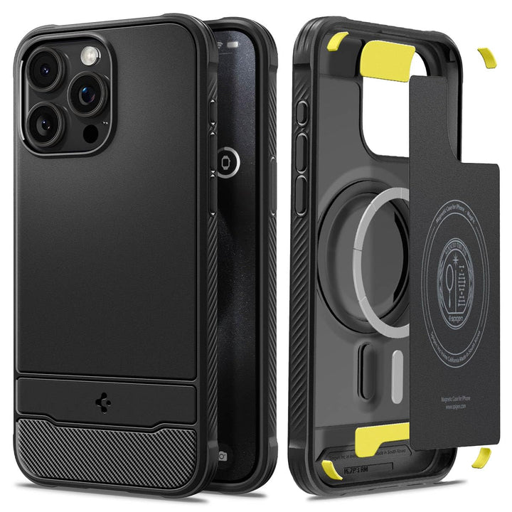 Spigen Rugged Armor MagFit Hülle Kompatibel mit iPhone 15 Pro Max -Matte Black, Matte Black