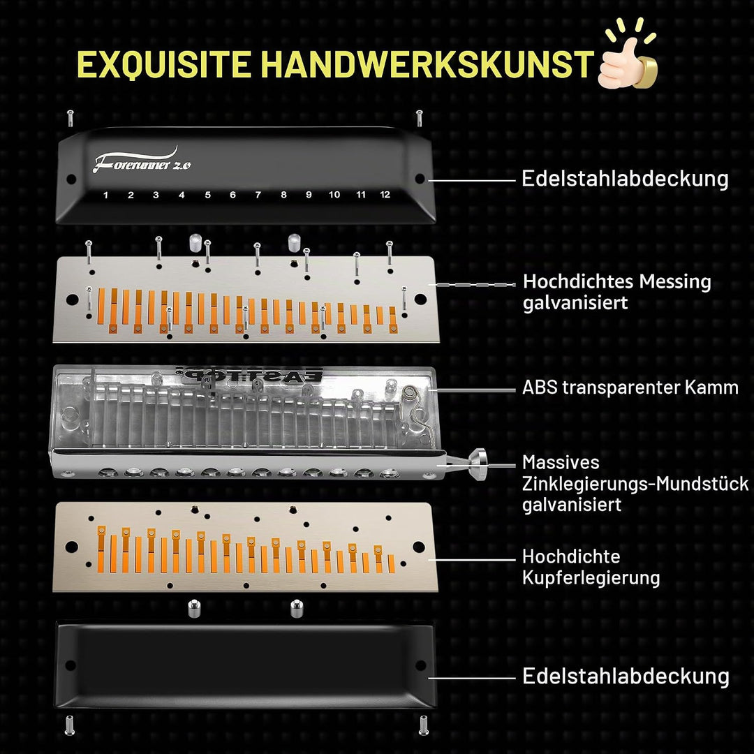 EAST TOP Aktualisiert FORERUNNER 2.0 ohne Ventile Chromatische Harmonika 12-Loch 48 Töne A Key Chrom