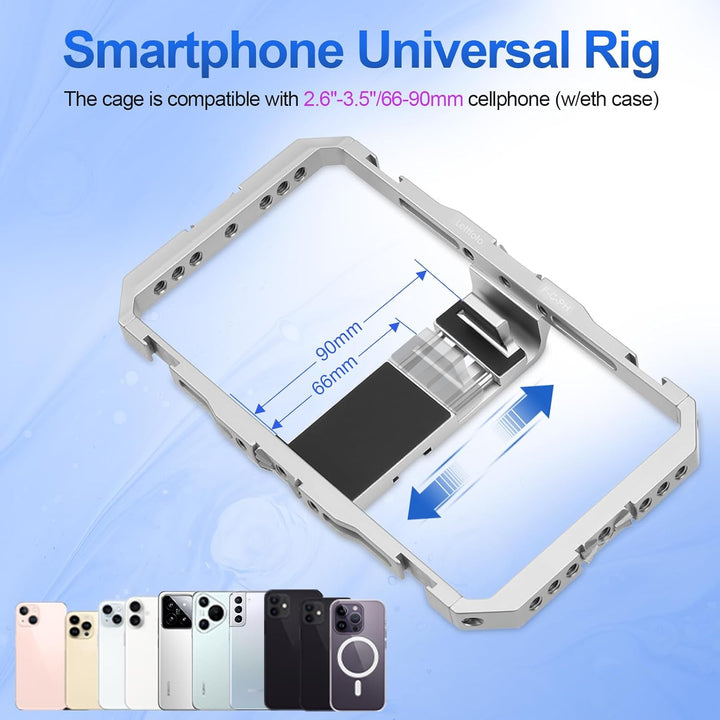 Leftfoto Universeller Aluminium-Stabilisator-Käfig, Smartphone-Video-Rig mit zwei Griffen für iPhone