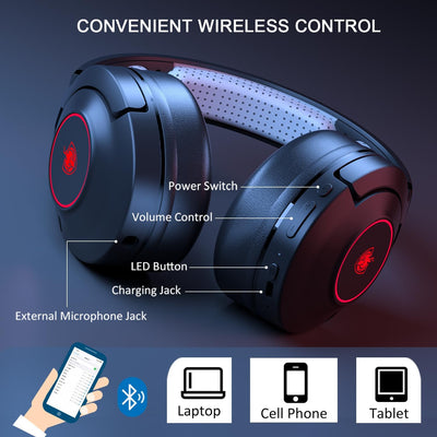 YOTMS Gaming Headset für PS5, PS4, PC, 2-IN-1 Bluetooth Over-Ear-Kopfhörer mit Mikrofon, LED-Licht,