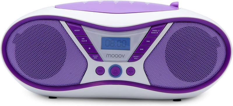 MOOOV Pop Purple, tragbarer CD-Player, Wiedergabe von CD-R/CD-RW/CD-MP3, UKW-Radio, USB-Port, Stereo