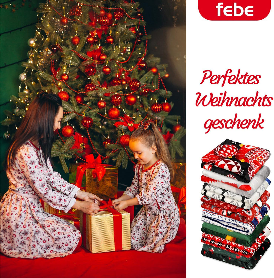 Kuscheldecke Weihnachtsdecke Christbaumkugeln 220x200 cm Christmas Winterdecke flauschig warme Tages