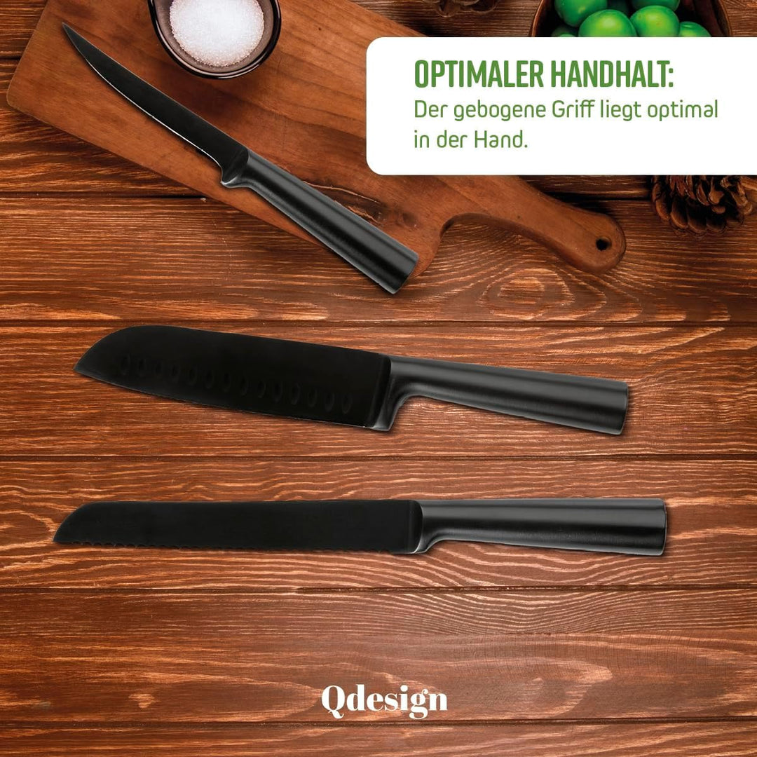 Qdesign - 8er-Set Messer aus Edelstahl - Koch-, Brot-, Aufschnitt-, Ausbein-, Santoku-Messer - für O